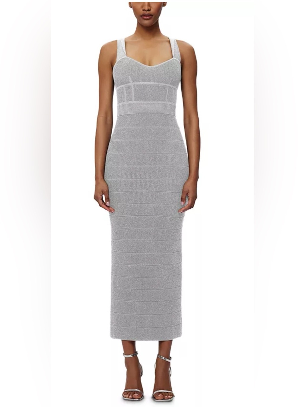 Hervé Léger Textured Lurex Sweetheart Gown Metallic Silver NWT